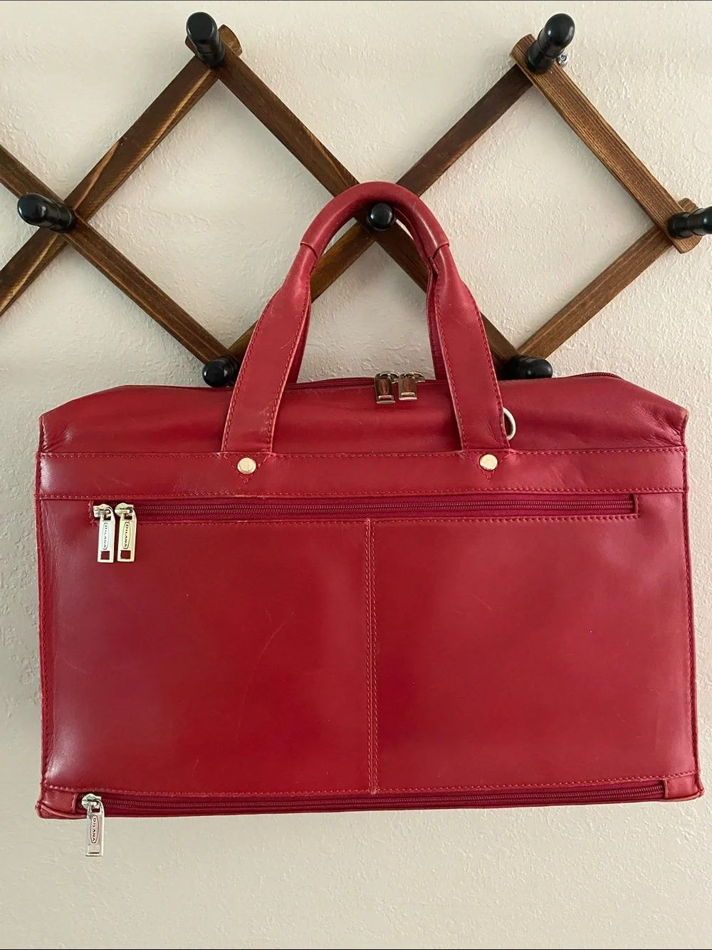 Women's Red Laptop Bag with Front Flap Pockets